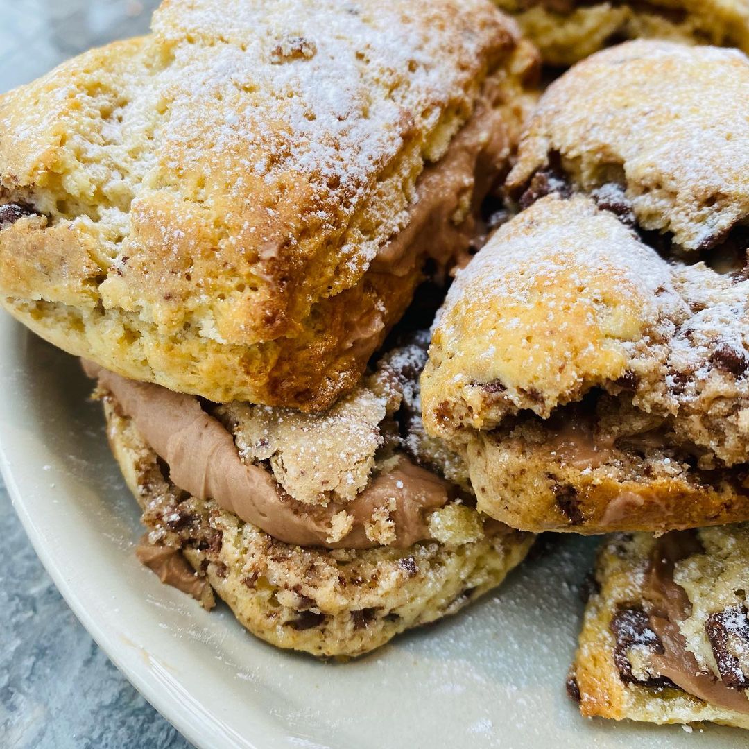 Sour Cream Chocolate Chip Scones Filled with Chocolate Mousse - Sarah J Thomas